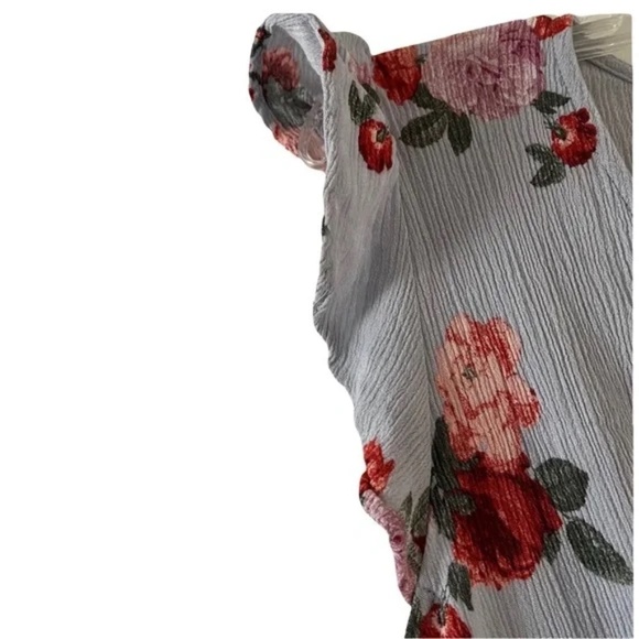 Sadie & Sage | Gray Grandma Floral Crepe Ruched Mini Dress, Large - Picture 4 of 8